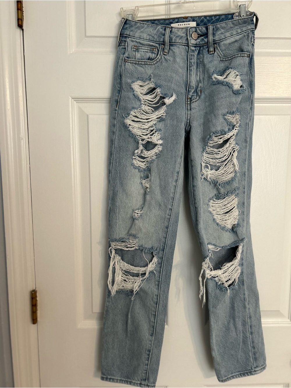 PacSun Light Blue Distressed Straight Leg Mom Jeans